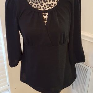 Black dblknit 3/4 sleeve empire waist wrap chest